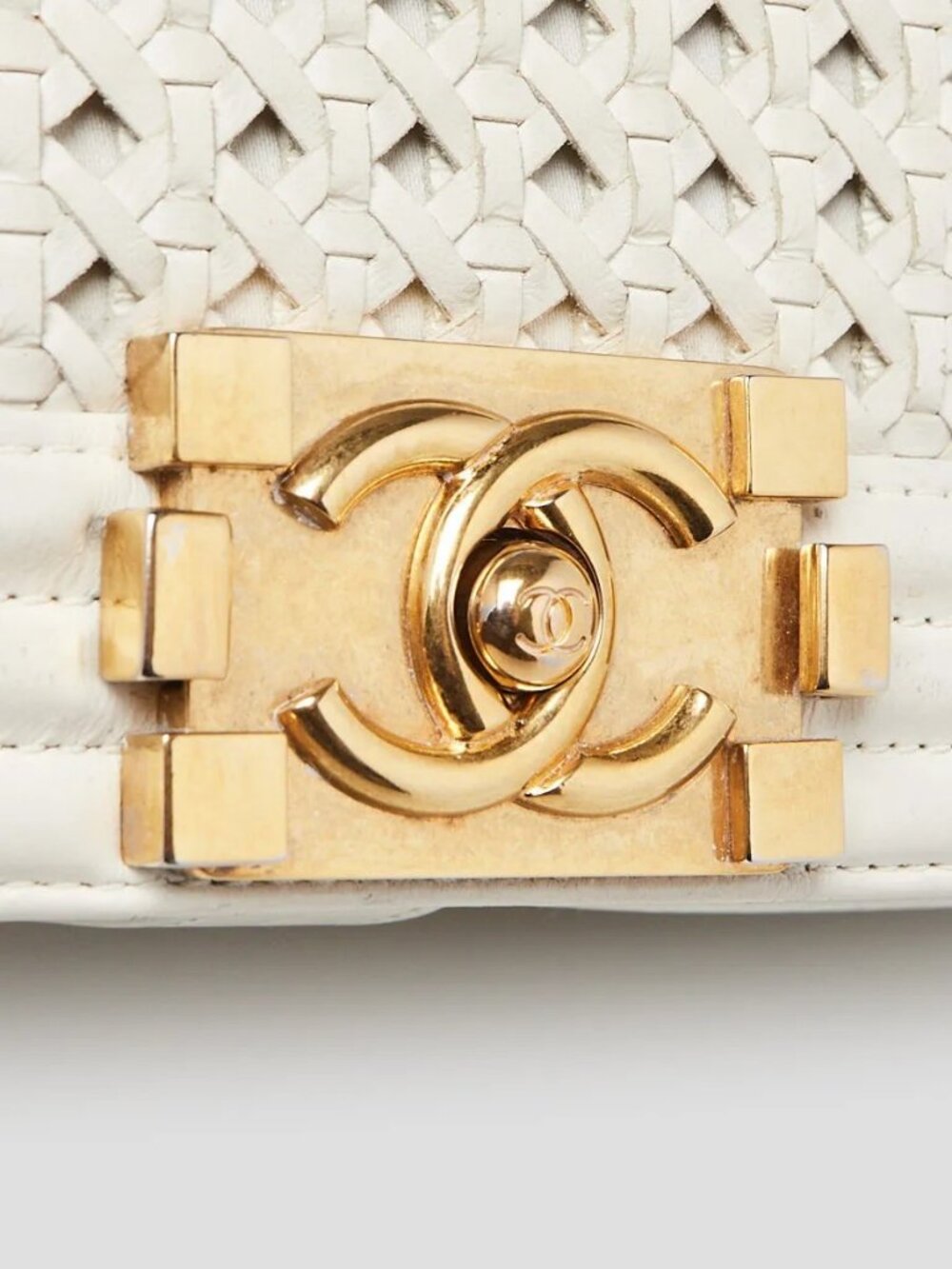 Chanel White Braided Sheepskin Leather Braided New Medium Boy Bag - Picture 6 of 9